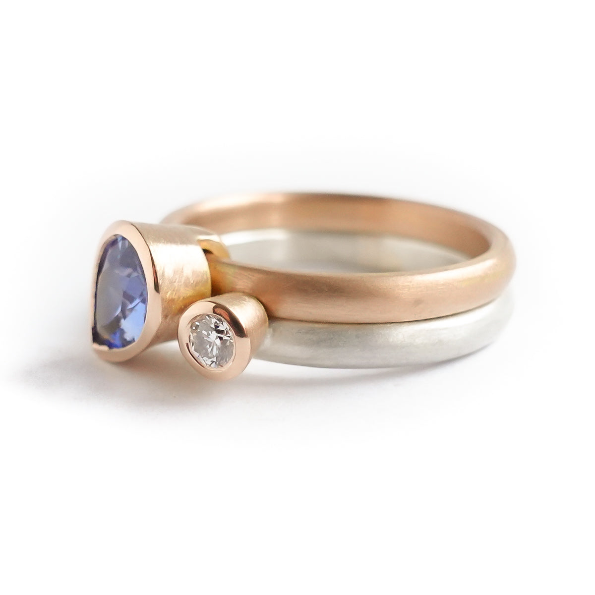 Modern bespoke contemporary two band sapphire and diamond gold and silver ring - sue lane
