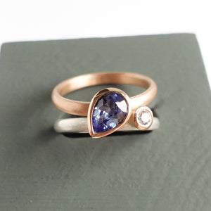 Modern bespoke contemporary two band sapphire and diamond gold and silver ring - sue lane