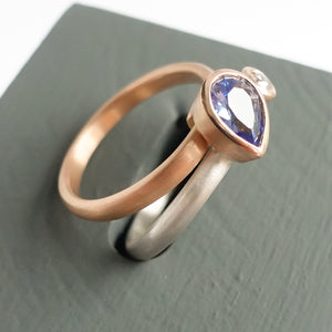 Modern bespoke contemporary two band sapphire and diamond gold and silver ring - sue lane