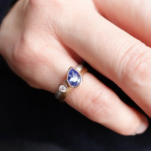 Modern bespoke contemporary two band sapphire and diamond gold and silver ring - sue lane