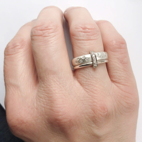 Modern contemporary silver and diamond ring. Beautiful dress ring or bespoke eternity ring. Sue Lane.