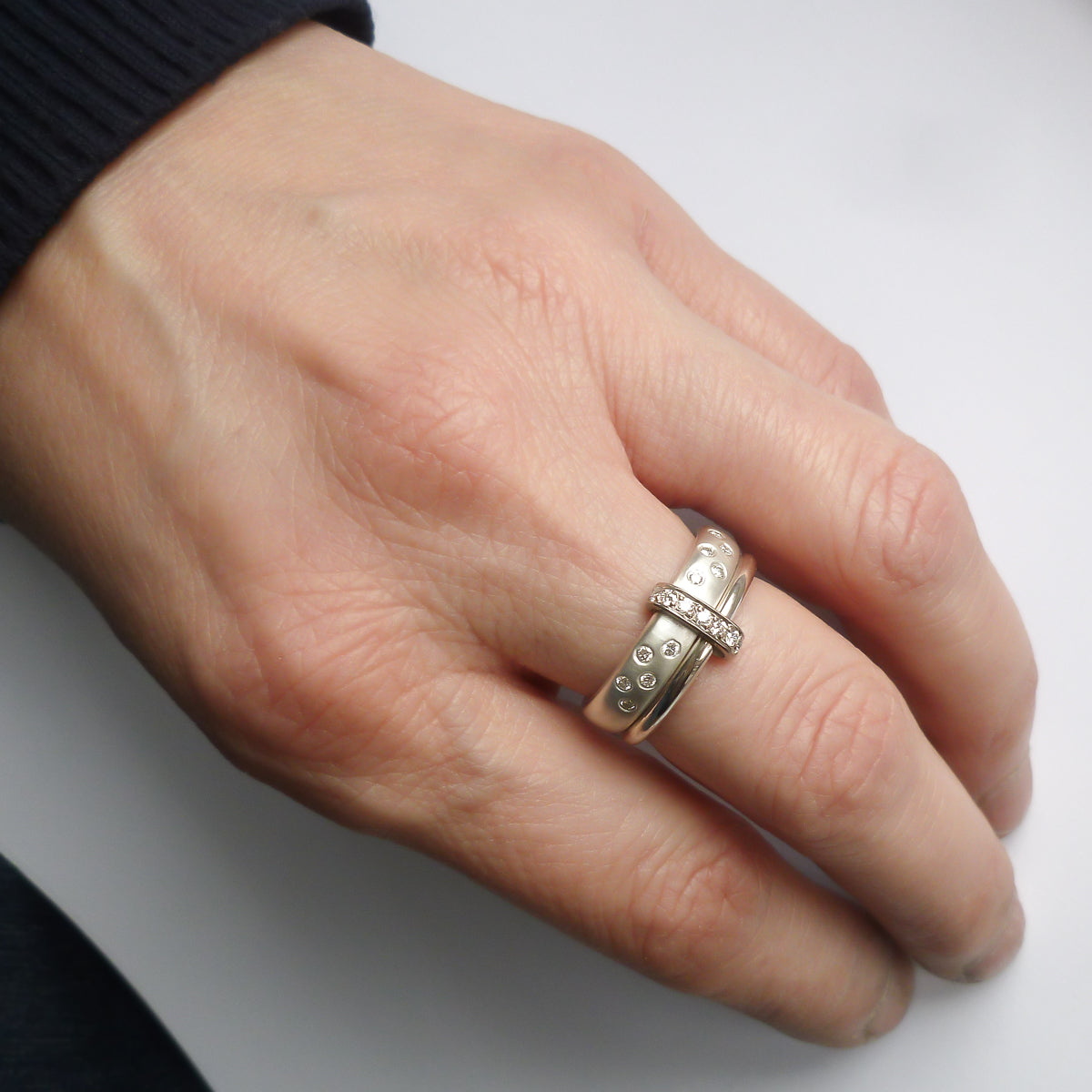 Modern contemporary silver and diamond ring. Beautiful dress ring or bespoke eternity ring. Sue Lane.
