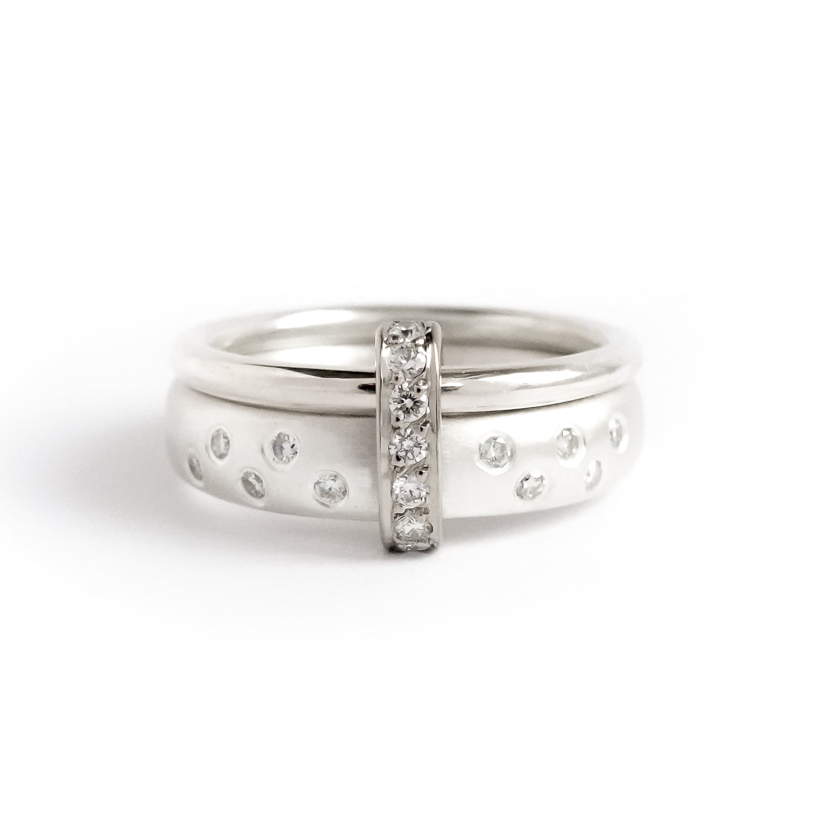 Modern contemporary silver and diamond ring. Beautiful dress ring or bespoke eternity ring. Sue Lane.