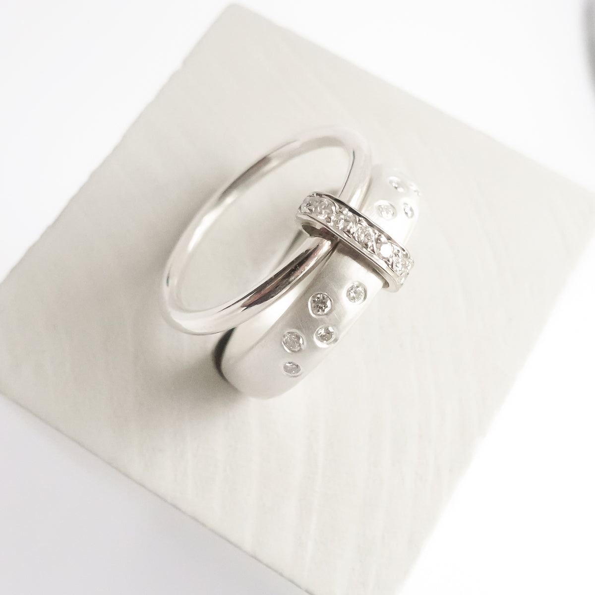 Modern contemporary silver and diamond ring. Beautiful dress ring or bespoke eternity ring. Sue Lane.