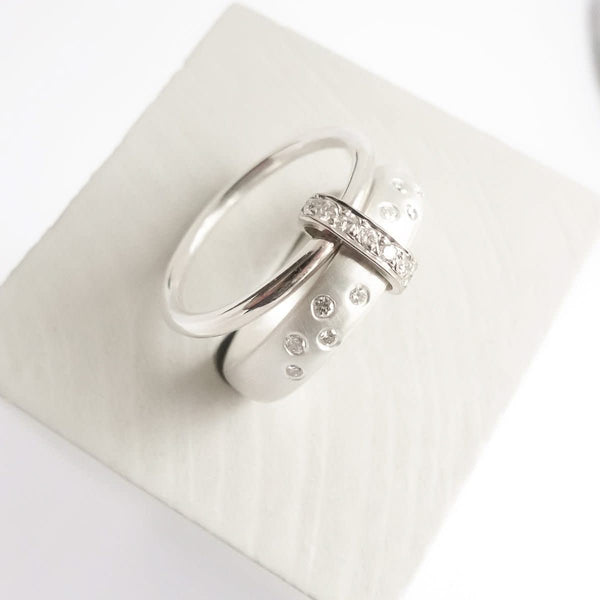 Modern contemporary silver and diamond ring. Beautiful dress ring or bespoke eternity ring. Sue Lane.