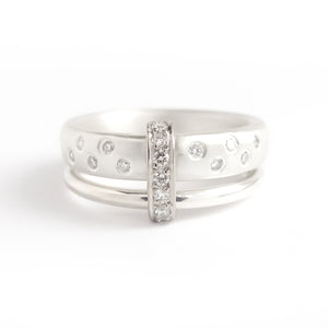 Modern contemporary silver and diamond ring. Beautiful dress ring or bespoke eternity ring. Sue Lane.