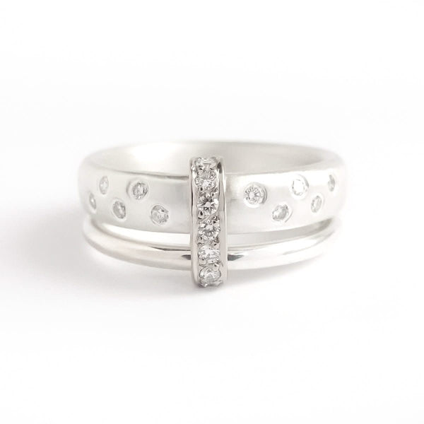 Modern contemporary silver and diamond ring. Beautiful dress ring or bespoke eternity ring. Sue Lane.