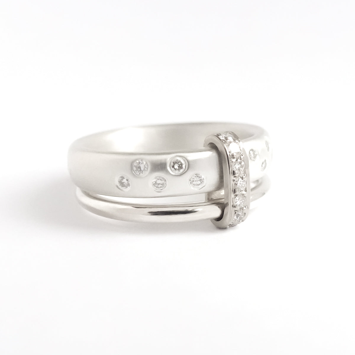 Modern contemporary silver and diamond ring. Beautiful dress ring or bespoke eternity ring. Sue Lane.
