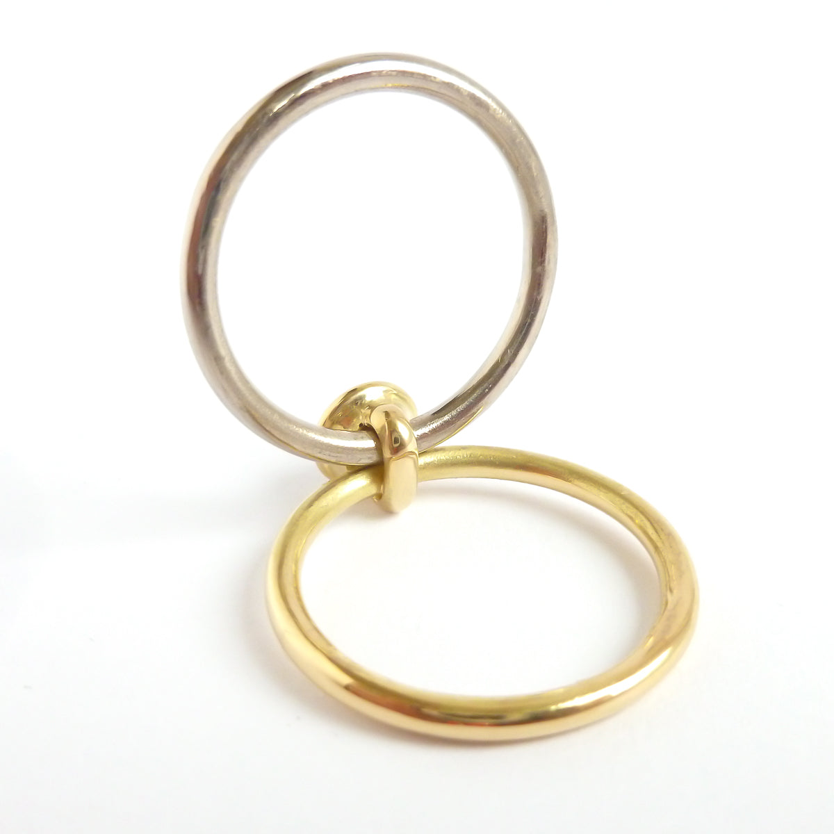 18ct white and yellow gold two band contemporary ring with certified diamond.