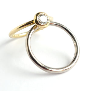 18ct white and yellow gold two band contemporary ring with certified diamond.