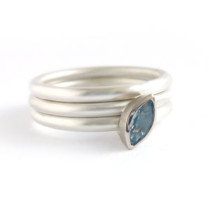 Unusual, unique, bespoke & modern silver ring aquamarine two band ring