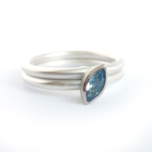 Unusual, unique, bespoke & modern silver ring aquamarine two band ring