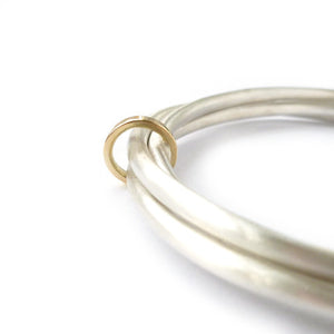 Unusual, unique, bespoke and modern silver and gold Russian style bangle with brushed finish. Handmade by Sue Lane Jewellery in Herefordshire, UK