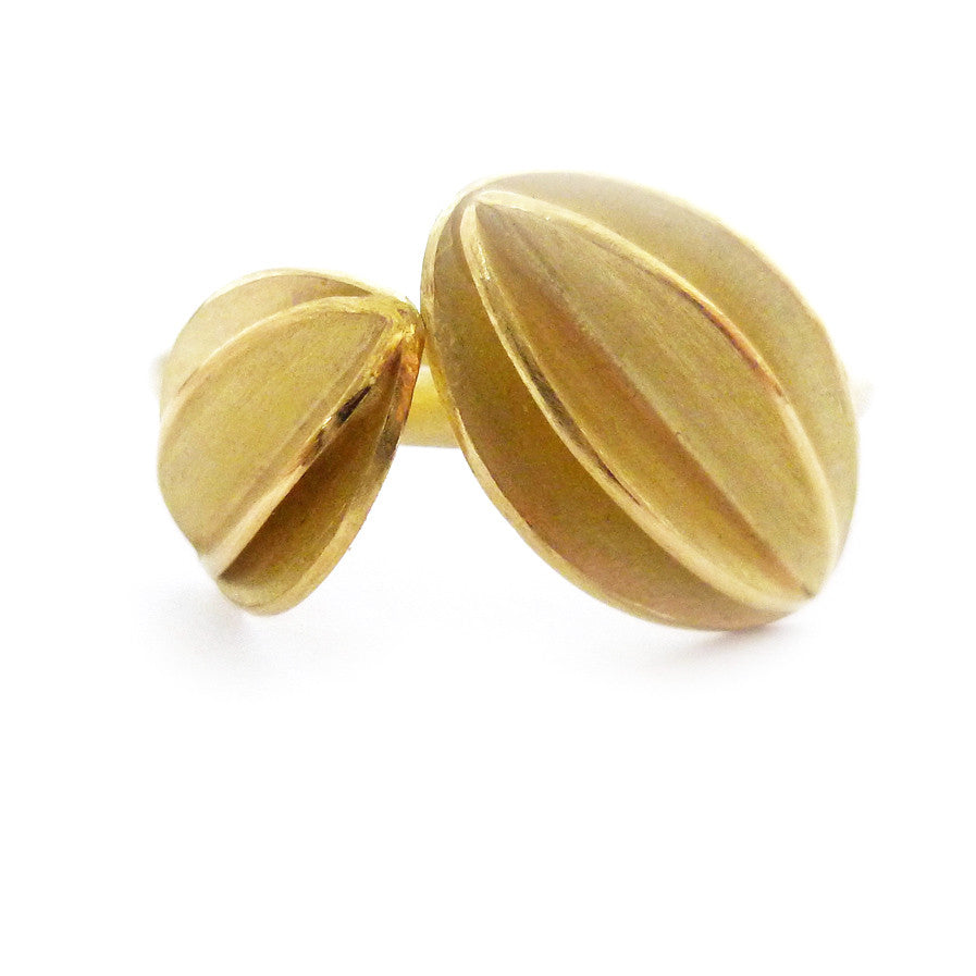 Unusual, unique, bespoke and modern statement gold yellow diamond stacking dress ring set handmade by designer maker Sue Lane contemporary Jewellery, UK