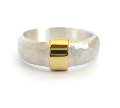 Unusual, unique, bespoke and modern men’s hammered wedding ring in silver and rose gold. Matt / brushed finish. Handmade by Sue Lane Jewellery in Herefordshire