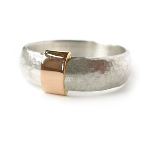 Unusual, unique, bespoke and modern men’s wedding ring in silver and rose gold. Handmade by Sue Lane Jewellery in Herefordshire, UK. Unique wedding ring.