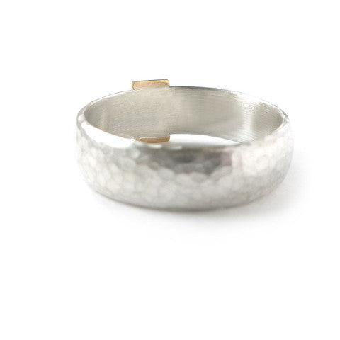 Unusual, unique, bespoke and modern men’s wedding ring in silver and rose gold. Handmade by Sue Lane Jewellery in Herefordshire, UK. Unique wedding ring.