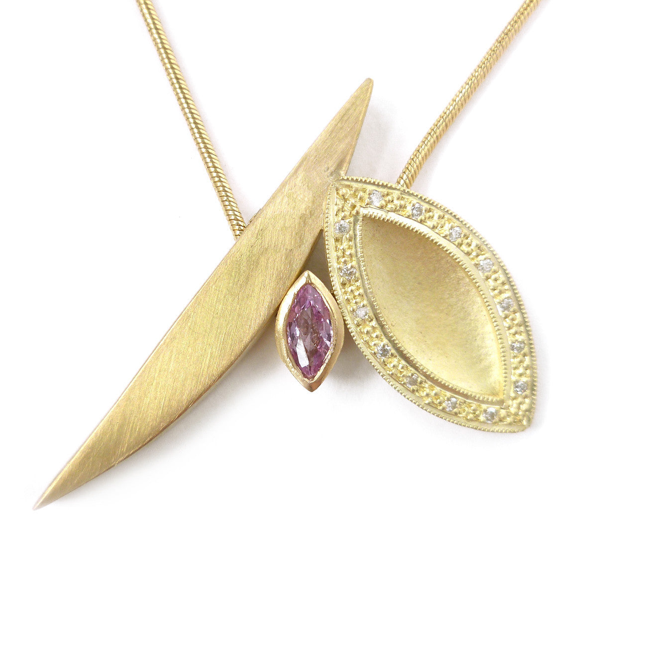 SOLD: 18k Gold and Pink Sapphire Necklace(OF19) - Sue Lane Contemporary Jewellery