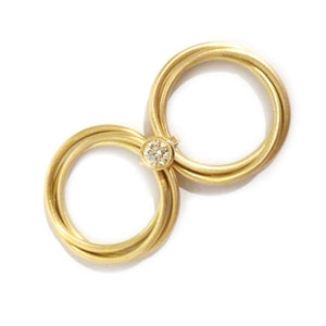 Contemporary, bespoke and modern 18k yellow gold russian style diamond wedding ring, commitment ring, eternity ring, brushed finish. Handmade by Sue Lane.  Unique engagement ring. Multi band ring or interlocking ring.