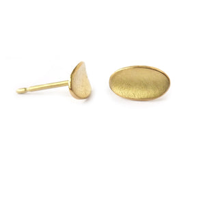 simple, small, discreet modern gold stud earrings with a unique touch. Handmade by Sue Lane Contemporary Jewellery