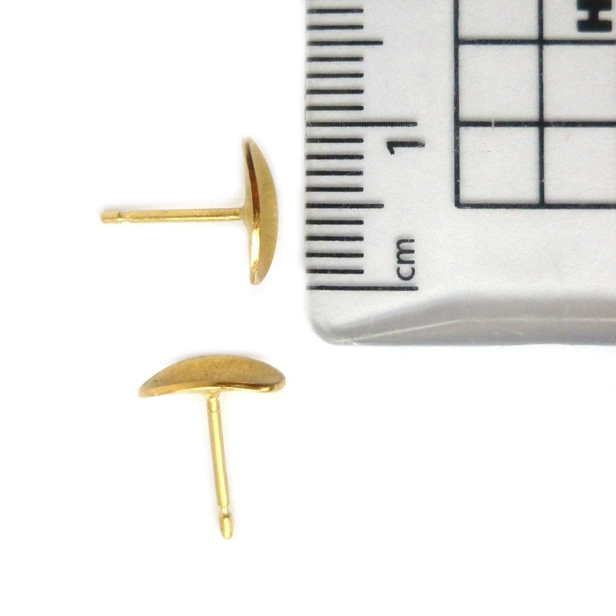 simple, small, discreet modern gold stud earrings with a unique touch. Handmade by Sue Lane Contemporary Jewellery