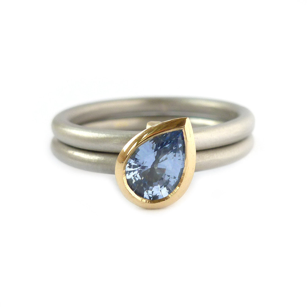 Unusual, unique, bespoke and modern platinum and cornflower blue sapphire wedding ring, eternity ring, engagement ring, Handmade by Sue Lane in Herefordshire,