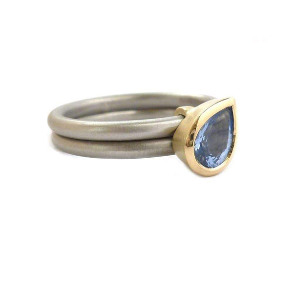 Unusual, unique, bespoke and modern platinum and cornflower blue sapphire wedding ring, eternity ring, engagement ring, Handmade by Sue Lane in Herefordshire,