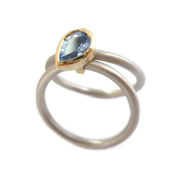 Unusual, unique, bespoke and modern platinum and cornflower blue sapphire wedding ring, eternity ring, engagement ring, Handmade by Sue Lane in Herefordshire,