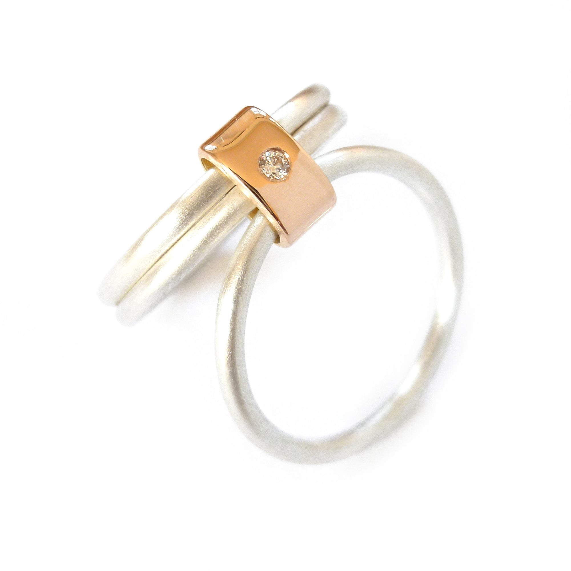 Silver and 18ct gold and diamond ring