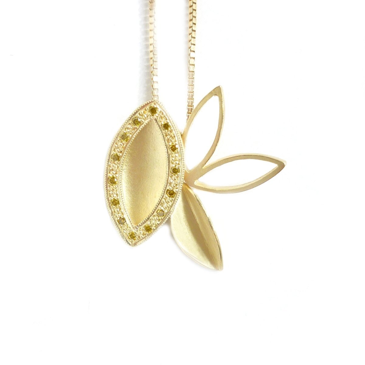 Contemporary bold and modern one off gold and yellow cognac diamond necklace handmade by designer maker Sue Lane Jewellery UK. Made to commission 