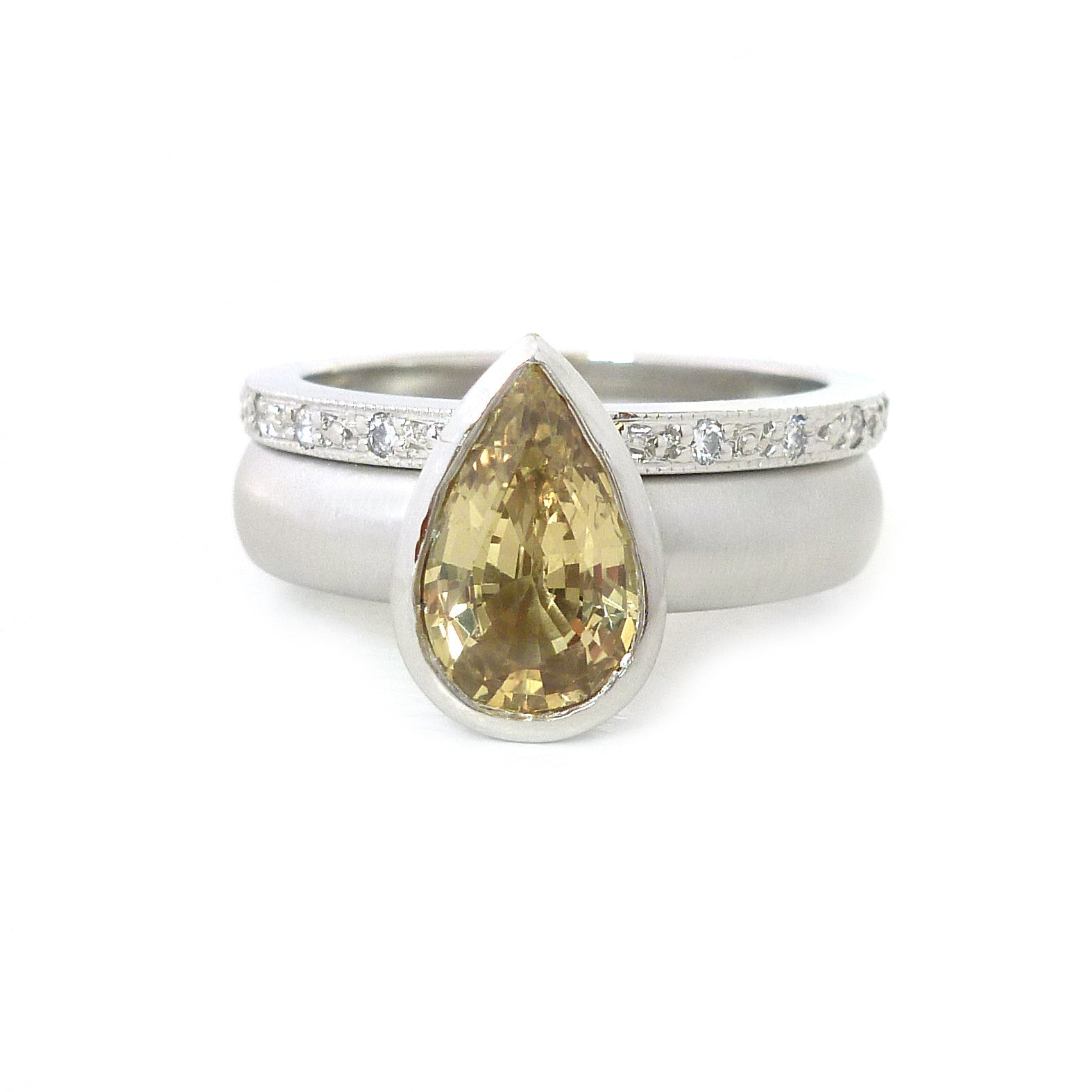 SOLD: Platinum, Green Sapphire and Diamond Ringset (OF35) - Sue Lane Contemporary Jewellery - 5