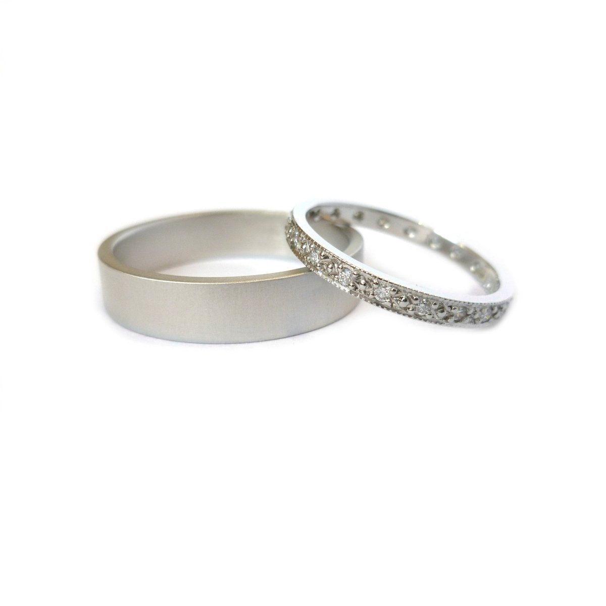 A beautiful classic platinum and diamond wedding or eternity ring handmade by Sue 