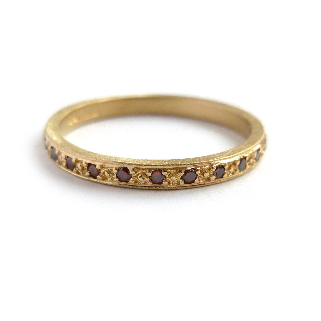 Gold and pave set champagne diamond classic eternity wedding ring 