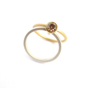 Unusual, unique, bespoke and modern two band silver, gold and brown diamond ring with a brushed finish. Handmade by Sue Lane Contemporary Jewellery, UK