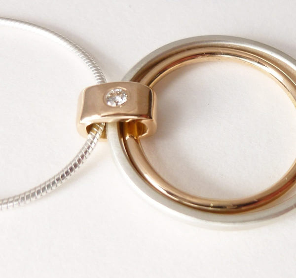 Circle Silver,18k Gold and Diamond Necklace (cir11) - Sue Lane Contemporary Jewellery - 6