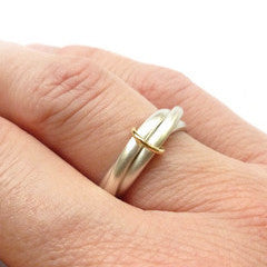 Unusual, unique, bespoke and modern silver "Russian Wedding ring" playful and tactile with brushed finish. Handmade by Sue Lane Contemporary Jewellery UK. 