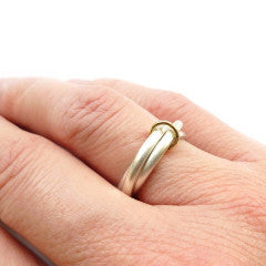 Unusual, unique, bespoke and modern silver "Russian Wedding ring" playful and tactile with brushed finish. Handmade by Sue Lane Contemporary Jewellery UK. 