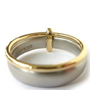 Contemporary, bespoke and modern platinum and gold men's/woman's wedding ring, commitment ring, eternity ring, matt brushed finish. Handmade by Sue Lane UK. Multi band ring or interlocking ring, sometimes called double band ring too.