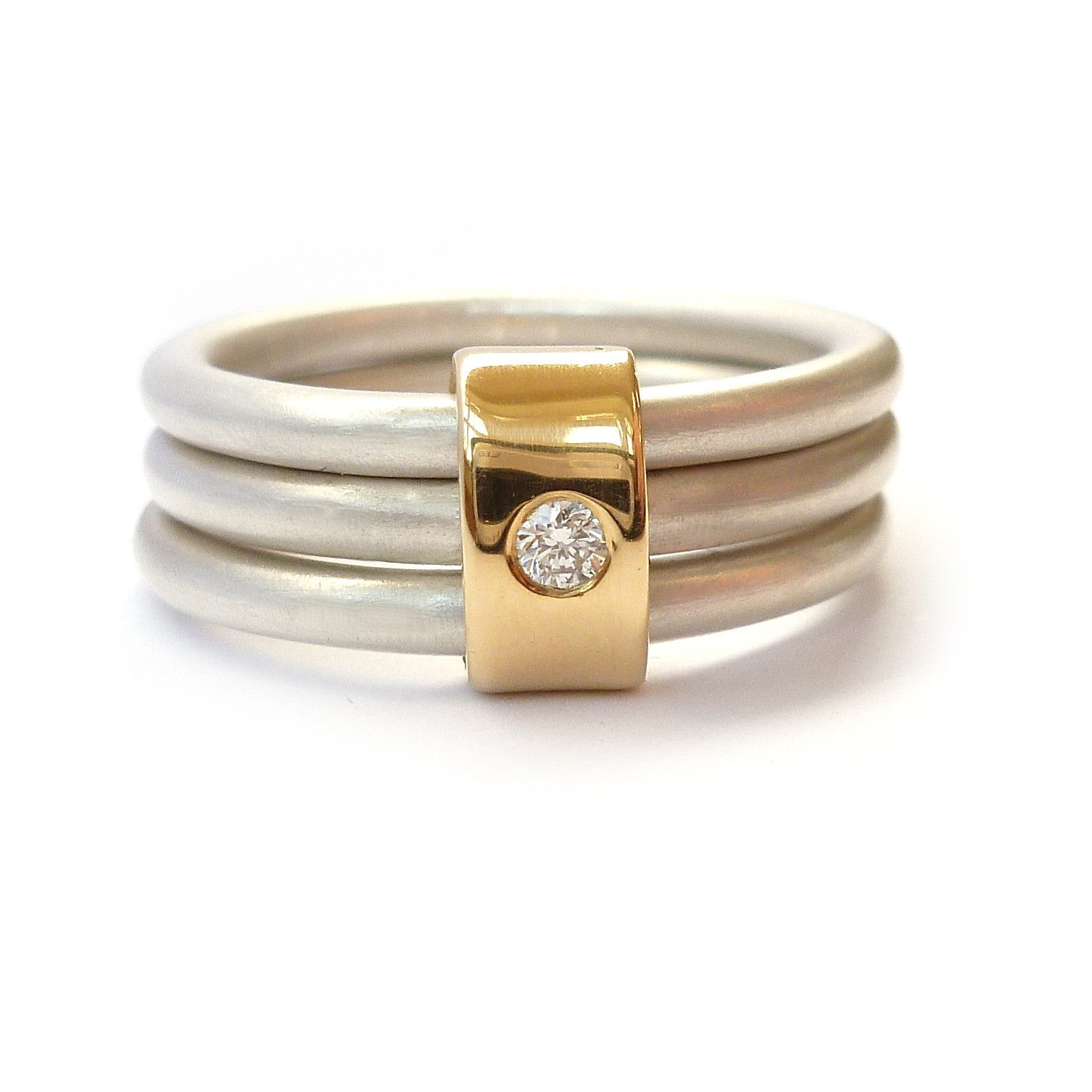 Silver and 18ct gold and diamond ring