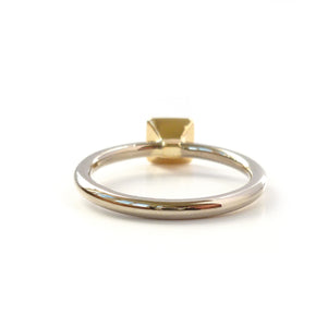 Contemporary, bespoke and modern 18k yellow gold square princess diamond engagement ring, commitment ring, matt brushed finish. Handmade by Sue Lane in Herefordshire, UK