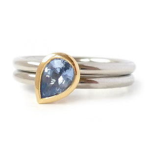 Unusual, unique, bespoke and modern platinum and cornflower blue sapphire wedding ring, eternity ring, engagement ring, stacking ring, Handmade by Sue Lane in Herefordshire,