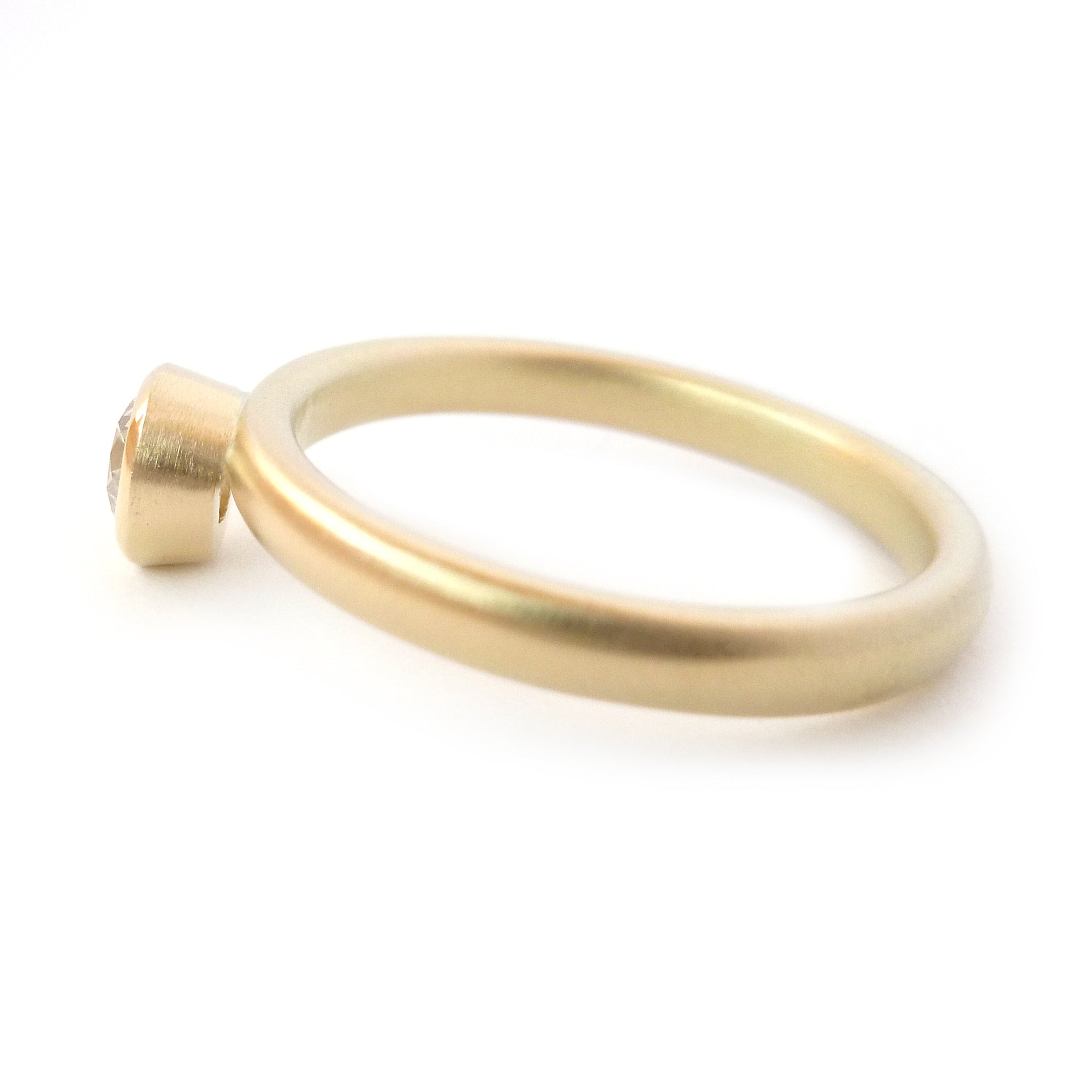 Contemporary, bespoke and modern 18k gold two band stacking diamond wedding ring, engagement ring, eternity ring, matt brushed finish. Handmade by Sue Lane, UK