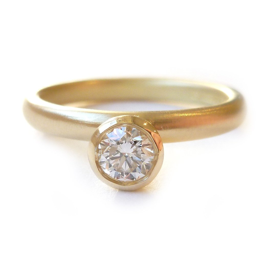 Contemporary, bespoke and modern 18k gold two band stacking diamond wedding ring, engagement ring, eternity ring, matt brushed finish. Handmade by Sue Lane, UK