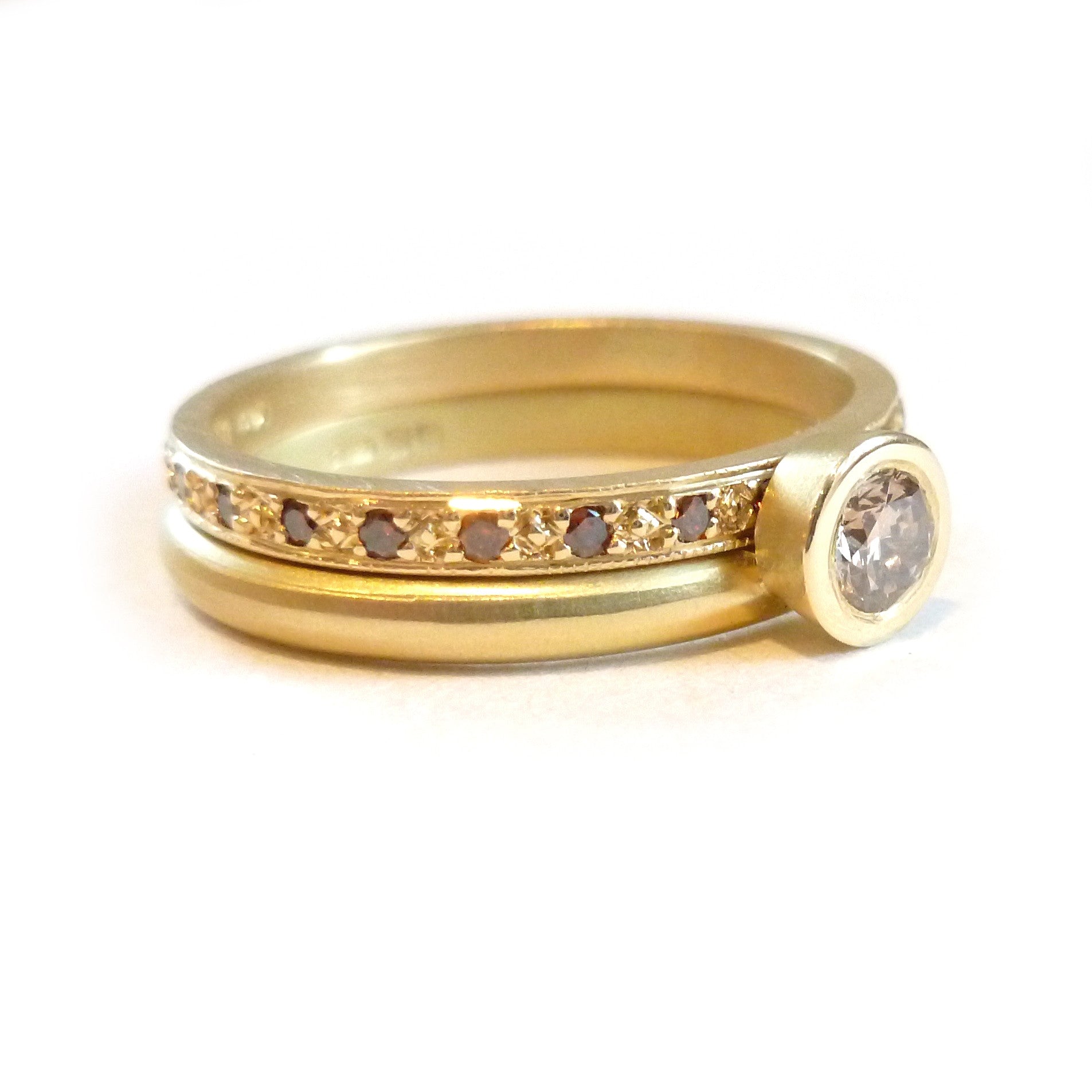 Gold and pave set champagne diamond classic eternity wedding ring 