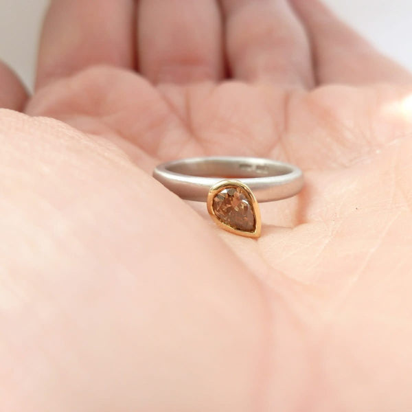 modern simple cognac diamond engagement ring by designer Sue Lane