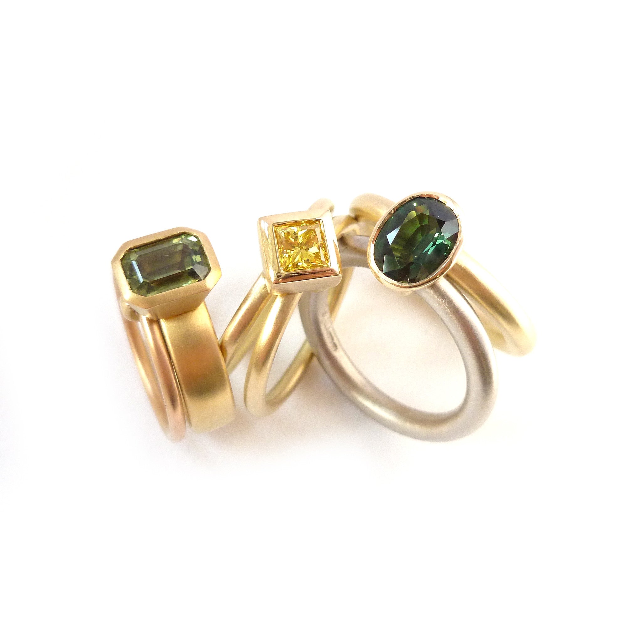 Bespoke green sapphire designer ring. Rose and yellow gold
