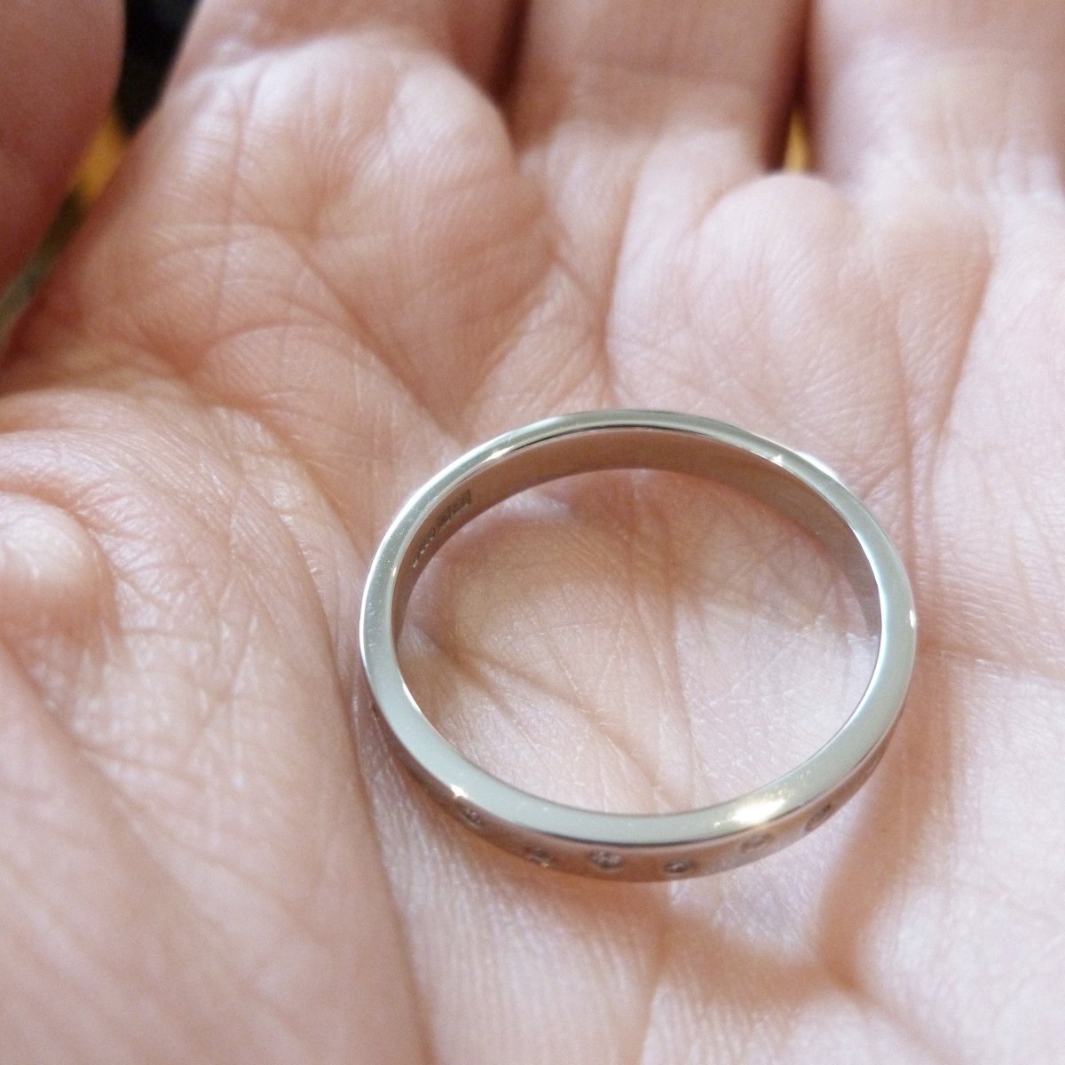 Contemporary platinum eternity ring. Bespoke jewellery by Sue Lane.