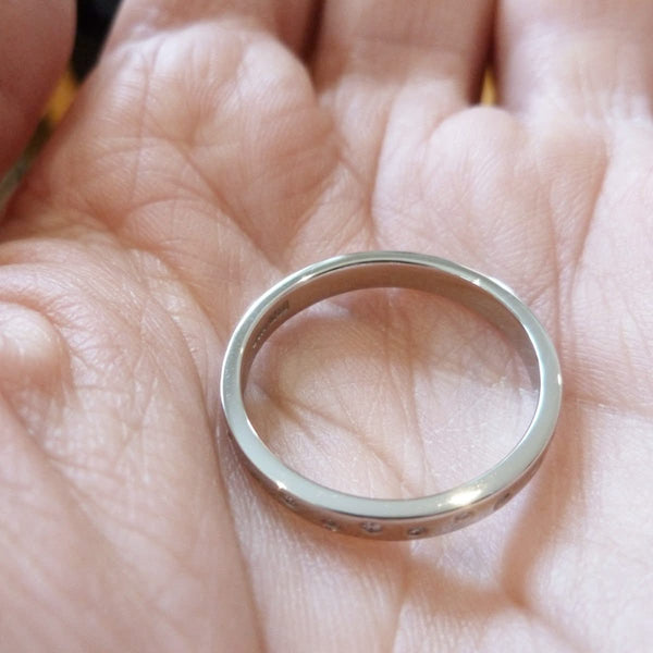 Contemporary platinum eternity ring. Bespoke jewellery by Sue Lane.