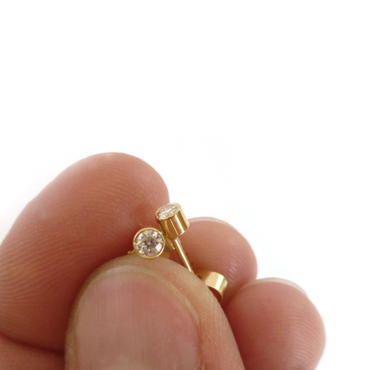 Modern, unique, bespoke, contemporary gold earrings by Sue Lane