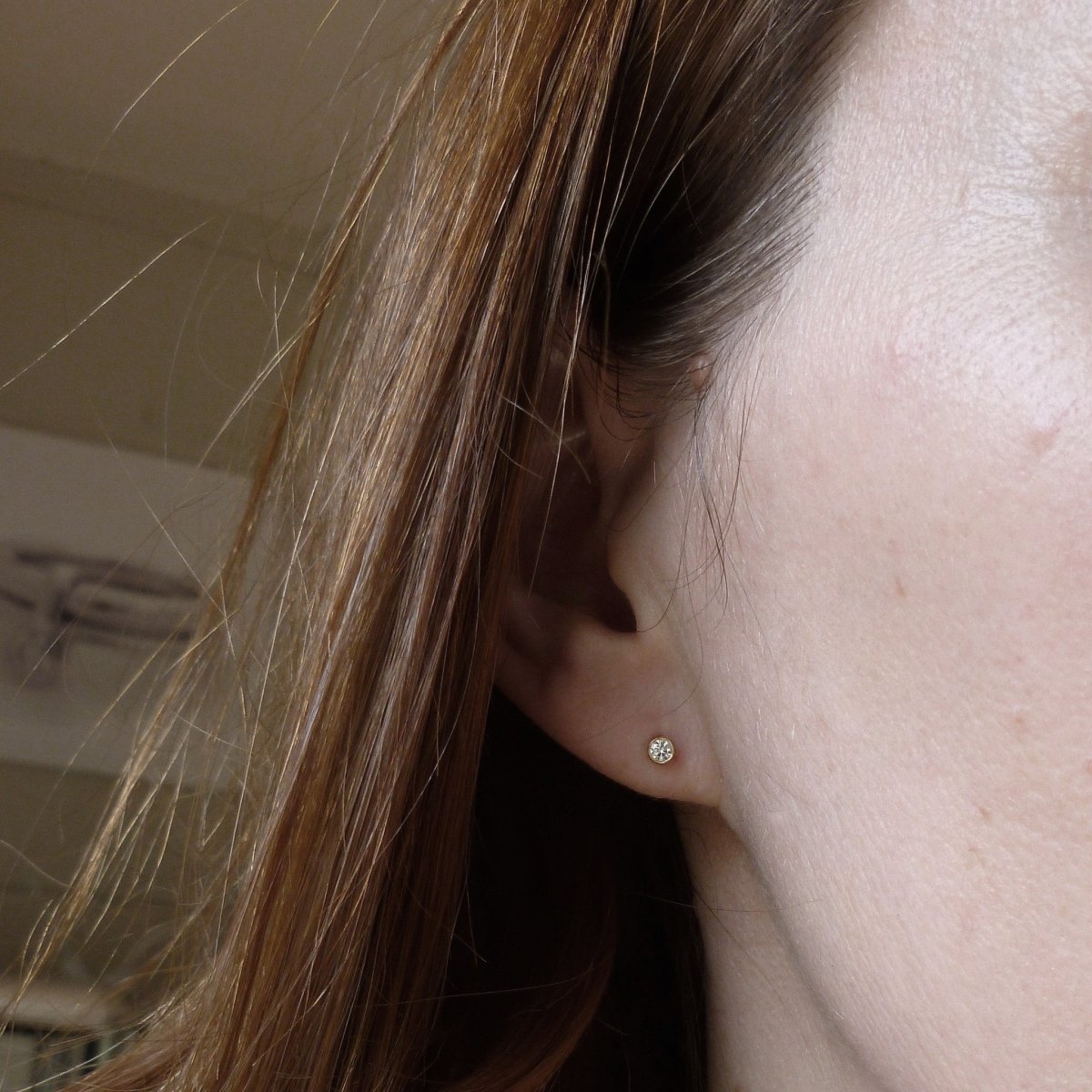 Modern, unique, bespoke, contemporary gold earrings by Sue Lane